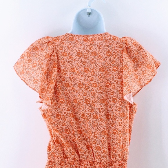 Parker Women Dress Orange Floral Print Cotton Peasant Tiered Sleeveless Midi - Picture 8 of 14